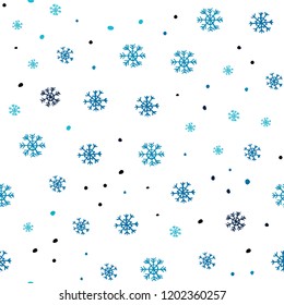 Dark BLUE vector seamless template with ice snowflakes. Colorful decorative design in xmas style with snow. Pattern for trendy fabric, wallpapers.