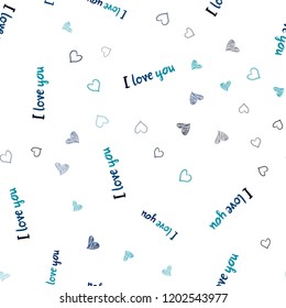 Dark BLUE vector seamless template with doodle hearts. Blurred decorative design in doodle style with hearts. Pattern can be used for valentine's ad, booklets.