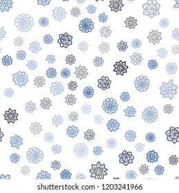 Dark BLUE vector seamless template with ice snowflakes. Shining colored illustration with snow in christmas style. Pattern for design of window blinds, curtains.
