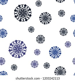 Dark BLUE vector seamless template with ice snowflakes. Snow on blurred abstract background with gradient. Design for textile, fabric, wallpapers.