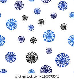 Dark BLUE vector seamless template with ice snowflakes. Decorative shining illustration with snow on abstract template. Pattern for trendy fabric, wallpapers.