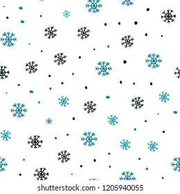 Dark BLUE vector seamless template with ice snowflakes. Glitter abstract illustration with crystals of ice. Template for business cards, websites.