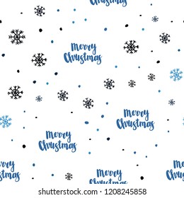 Dark BLUE vector seamless template with ice snowflakes. Colorful decorative design in xmas style with snow. Trendy design for wallpaper, fabric makers.