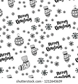 Dark BLUE vector seamless template with ice snowflakes, balls, socks, mittens. Colorful illustration with xmas symbols. Pattern for design of fabric, wallpapers.