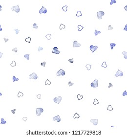 Dark BLUE vector seamless template with doodle hearts. Blurred decorative design in doodle style with hearts. Beautiful design for your business advert of anniversary.