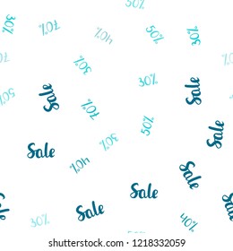 Dark BLUE vector seamless template with 30%, 40%, 50% selling. Gradient illustration with discount signs on white backdrop. Backdrop for mega promotions, discounts.