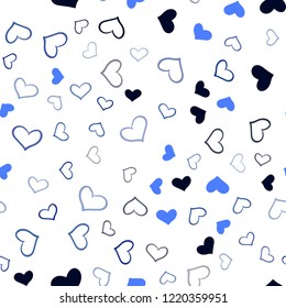Dark BLUE vector seamless template with doodle hearts. Blurred decorative design in doodle style with hearts. Pattern for marriage gifts, congratulations.