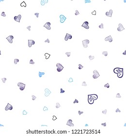 Dark BLUE vector seamless template with doodle hearts. Hearts on blurred abstract background with colorful gradient. Pattern for marriage gifts, congratulations.