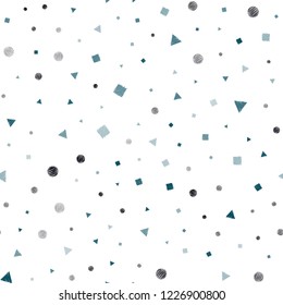 Dark BLUE vector seamless template with crystals, circles, squares. Illustration with set of colorful circles, triangles, squares. Template for business cards, websites.