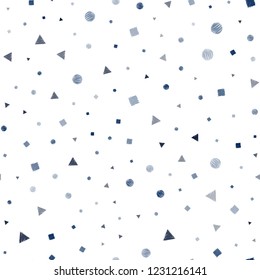 Dark BLUE vector seamless template with crystals, circles, squares. Circles, lines, rhombus with colorful gradient. Trendy design for wallpaper, fabric makers.