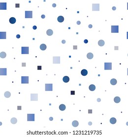 Dark BLUE vector seamless template with spots, rectangles. Glitter abstract illustration with cubes, circles. Pattern for design of window blinds, curtains.