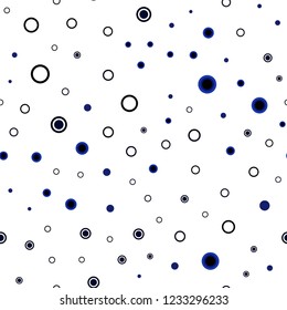 Dark BLUE vector seamless template with circles. Illustration with set of shining colorful abstract circles. Design for textile, fabric, wallpapers.