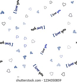 Dark BLUE vector seamless template with doodle hearts. Beautiful colored illustration with hearts in celebration style. Template for Valentine's greeting postcards.