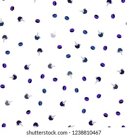 Dark BLUE vector seamless template with cups of coffee, beans. Glitter abstract backdrop with gradient mugs, coffee grains. Doodle design for your business advert of cafes.