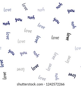 Dark BLUE vector seamless template with text LOVE YOU. Phrase LOVE YOU with colorful gradient in abstract style. Design for textile, fabric, wallpapers.