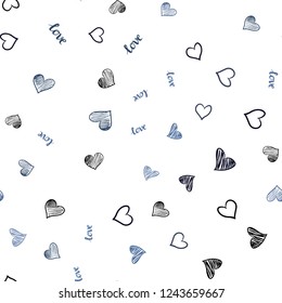 Dark BLUE vector seamless template with text LOVE YOU, hearts. Colorful gradient phrase LOVE YOU, hearts in abstract style. Pattern for trendy fabric, wallpapers.