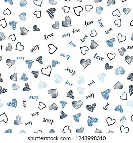 Dark BLUE vector seamless template with text LOVE YOU, hearts. Illustration with words of love, hearts in abstract style. Design for wallpaper, fabric makers.