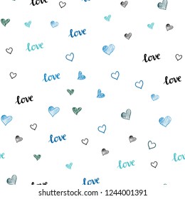 Dark BLUE vector seamless template with text LOVE YOU, hearts. Illustration with phrase LOVE YOU, hearts for valentine's day. Pattern for trendy fabric, wallpapers.