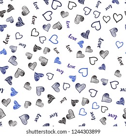 Dark BLUE vector seamless template with text LOVE YOU, hearts. Romantic illustration with colorful phrase LOVE YOU, hearts. Design for wallpaper, fabric makers.