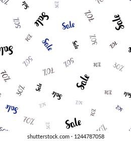 Dark BLUE vector seamless template with 30, 50, 70% selling. Colored words of sales with gradient on white background. Pattern for ads, posters, banners of sales.