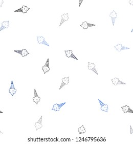 Dark BLUE vector seamless template with tasty ice-cream. Illustration with set of delicious sweet ice-cream cones. Pattern for ad, booklets, leaflets of restaurants.