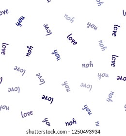 Dark BLUE vector seamless template with text LOVE YOU. Colorful illustration with quote LOVE YOU in celebration style. Texture for window blinds, curtains.