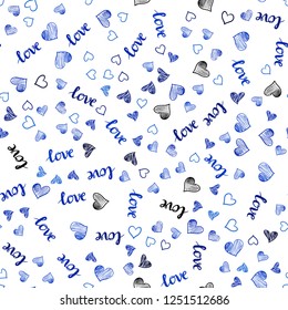 Dark BLUE vector seamless template with text LOVE YOU, hearts. Colorful gradient phrase LOVE YOU, hearts in abstract style. Design for wallpaper, fabric makers.