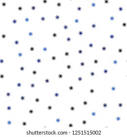 Dark BLUE vector seamless template with ice snowflakes. Colorful decorative design in xmas style with snow. Pattern for design of fabric, wallpapers.