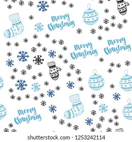 Dark BLUE vector seamless template with ice snowflakes, balls, socks, mittens. Glitter abstract illustration with gradient. Pattern for trendy fabric, wallpapers.