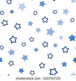 Dark BLUE vector seamless template with sky stars. Stars on blurred abstract background with gradient. Design for wallpaper, fabric makers.