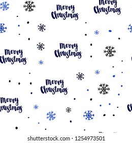 Dark BLUE vector seamless template with ice snowflakes. Colorful decorative design in xmas style with snow. Pattern for design of fabric, wallpapers.