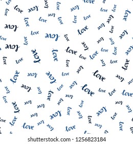 Dark BLUE vector seamless template with text LOVE YOU. Decorative illustration with words of love in abstract style. Design for wallpaper, fabric makers.