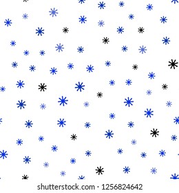 Dark BLUE vector seamless template with ice snowflakes. Shining colorful illustration with snow in christmas style. Texture for window blinds, curtains.