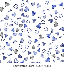 Dark BLUE vector seamless template with text LOVE YOU, hearts. Colorful illustration with quote LOVE YOU, hearts. Design for textile, fabric, wallpapers.