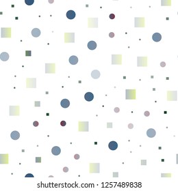 Dark BLUE vector seamless template with spots, rectangles. Abstract backdrop with colorful circles, rectangles. Pattern for design of fabric, wallpapers.