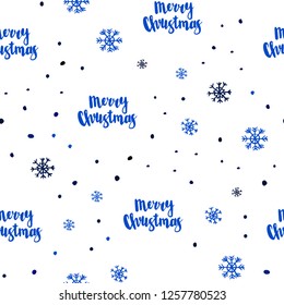 Dark BLUE vector seamless template with ice snowflakes. Shining colorful illustration with snow on abstract template. Template for business cards, websites.