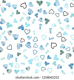 Dark BLUE vector seamless template with text LOVE YOU, hearts. Colorful illustration with quote LOVE YOU, hearts. Pattern for trendy fabric, wallpapers.