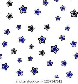 Dark BLUE vector seamless template with sky stars. Glitter abstract illustration with colored stars. Texture for window blinds, curtains.