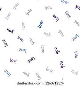 Dark BLUE vector seamless template with text LOVE YOU. Decorative illustration with words of love in abstract style. Pattern for design of fabric, wallpapers.