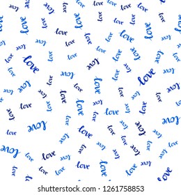 Dark BLUE vector seamless template with text LOVE YOU. Illustration with colorful phrase LOVE YOU in romantic style. Texture for window blinds, curtains.
