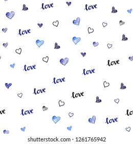 Dark BLUE vector seamless template with text LOVE YOU, hearts. Romantic illustration with colorful phrase LOVE YOU, hearts. Design for wallpaper, fabric makers.