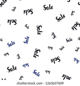 Dark BLUE vector seamless template with selling words. Gradient illustration with discount signs on white backdrop. Design for business ads, commercials.