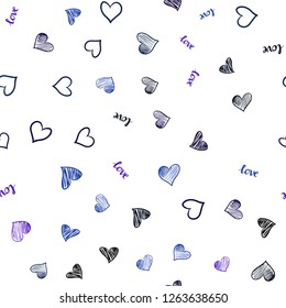 Dark BLUE vector seamless template with text LOVE YOU, hearts. Illustration with phrase LOVE YOU, hearts for valentine's day. Template for business cards, websites.