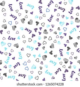 Dark BLUE vector seamless template with text LOVE YOU, hearts. Design in doodle style with text LOVE YOU, hearts. Design for wallpaper, fabric makers.