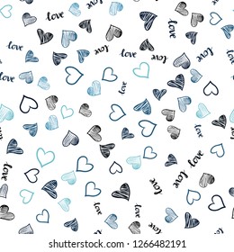 Dark BLUE vector seamless template with text LOVE YOU, hearts. Colorful gradient phrase LOVE YOU, hearts in abstract style. Design for wallpaper, fabric makers.