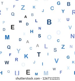 Dark BLUE vector seamless template with isolated letters. Colored alphabet signs with gradient on white background. Texture for window blinds, curtains.