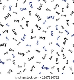 Dark BLUE vector seamless template with text LOVE YOU. Illustration with phrase LOVE YOU for valentine's day. Texture for window blinds, curtains.