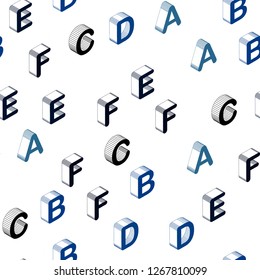Dark BLUE vector seamless template with 3D isolated letters. Abstract illustration with colorful 3D latin alphabet. Pattern for design of fabric, wallpapers.