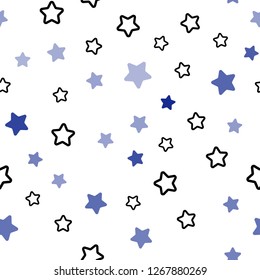 Dark BLUE vector seamless template with sky stars. Stars on blurred abstract background with gradient. Design for wallpaper, fabric makers.