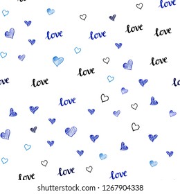 Dark BLUE vector seamless template with text LOVE YOU, hearts. Colorful illustration with quote LOVE YOU, hearts. Template for business cards, websites.